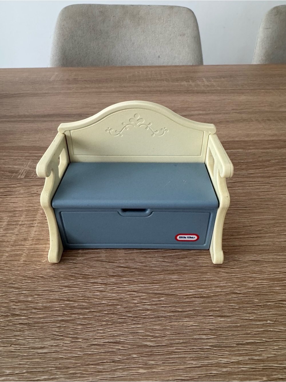 Vintage Little Tikes Dollhouse Furniture Blue and Cream Storage Deacon's Bench